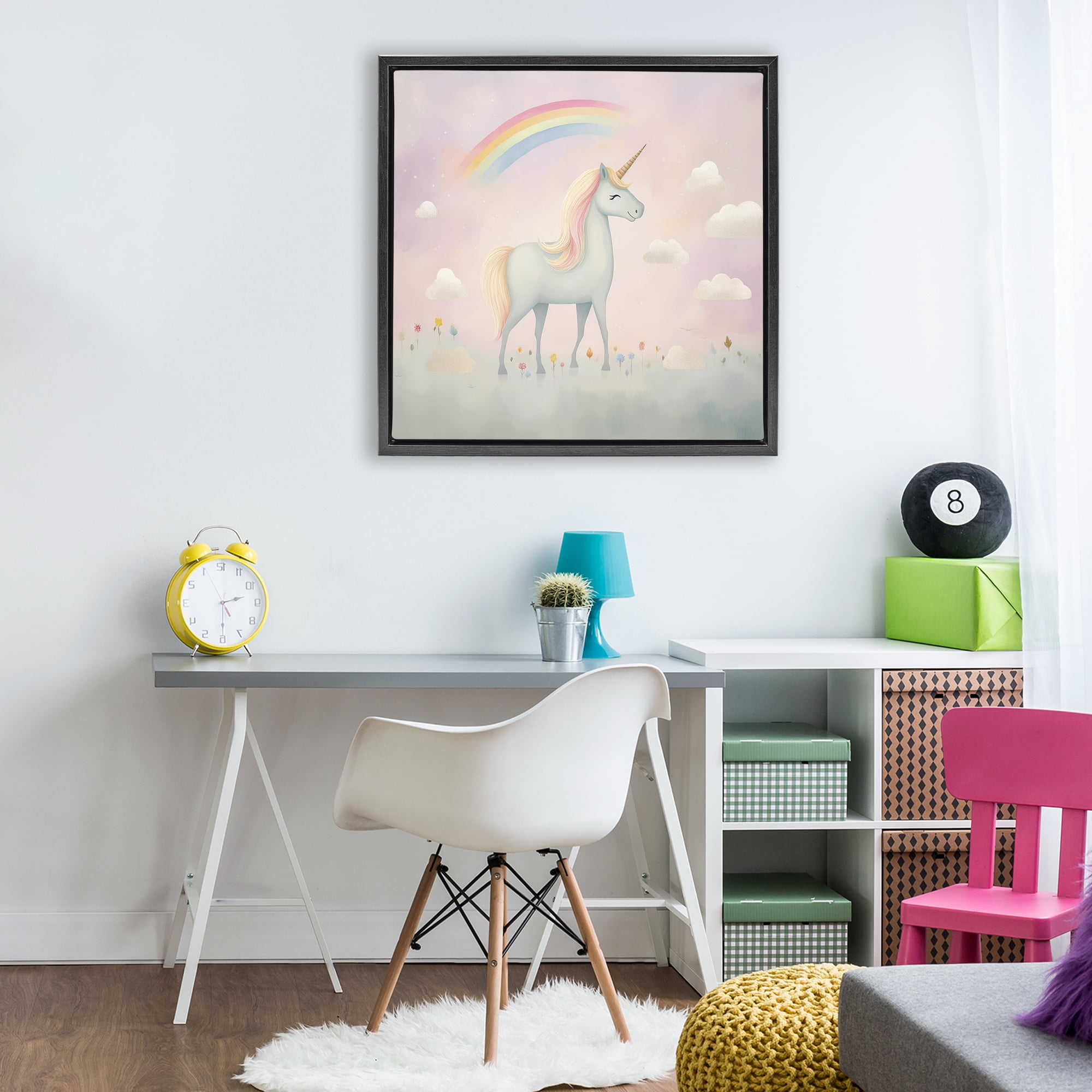 Stupell Industries Mystical Unicorn Dreams in Pastel Black Framed Floater Canvas Wall Art, design by Lazar Studio