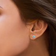 thumbnail image 5 of Jewelili Sterling Silver with 8x8 MM Cushion Shape Swiss Blue Topaz and Round White Topaz with 1.5 MM Round Emerald on Back Halo Stud Earrings, 5 of 10