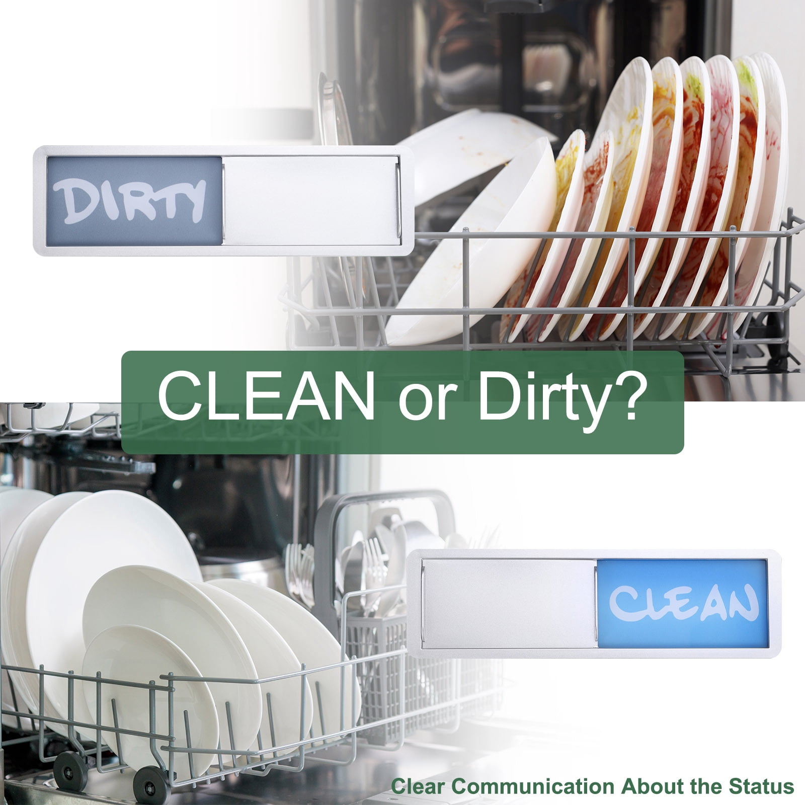 Unique Bargains Dishwasher Magnet Clean Dirty Sign Blue/Gray Sign Silver