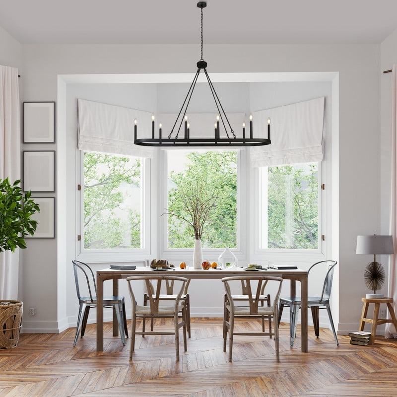 LNC 10-Light 50-in Matte Black Candle Modern/contemporary Rectangle Large Hanging Kitchen Island Light