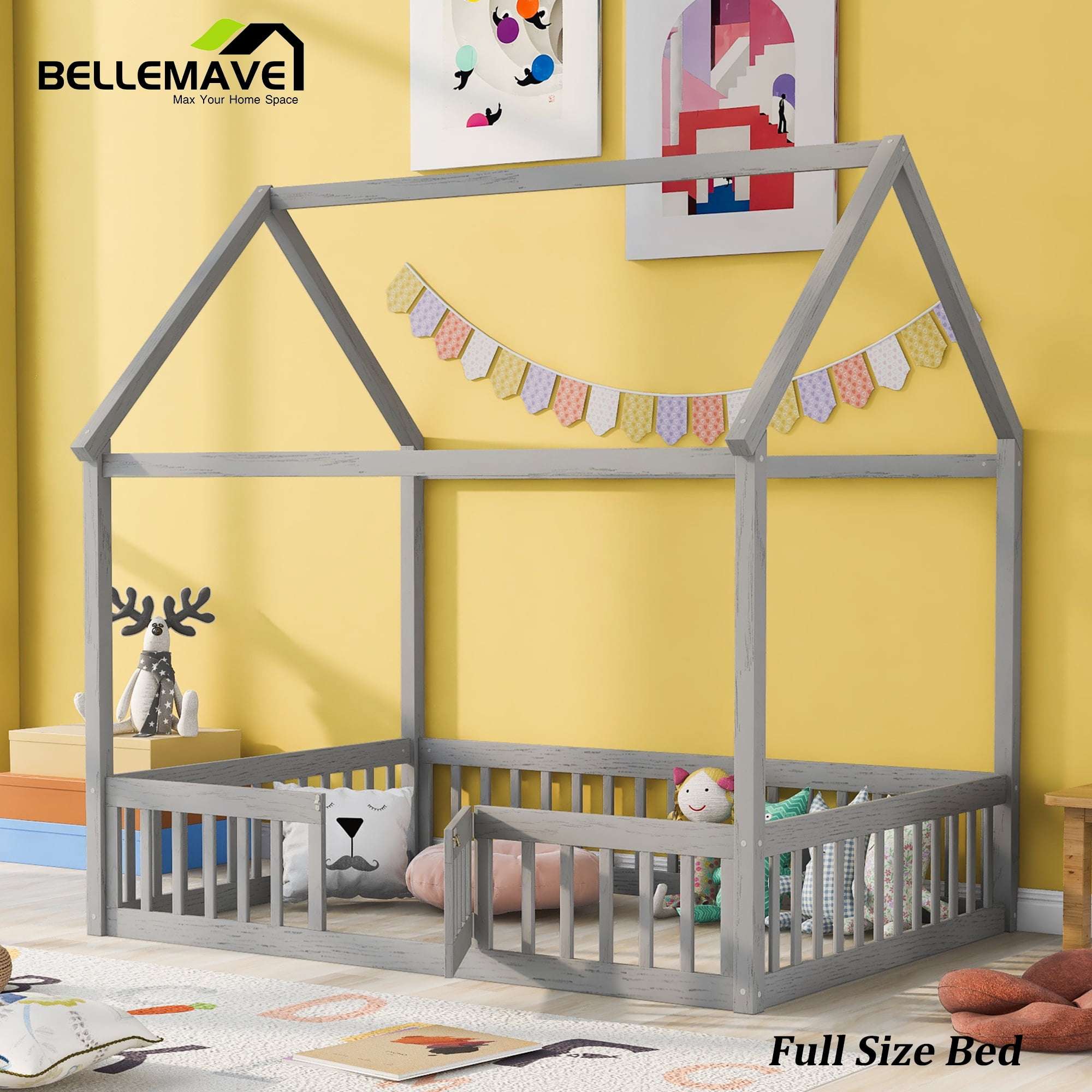 Montessori Bed/Full Size House Floor Bed for Toddlers, Kids Girls, Boys