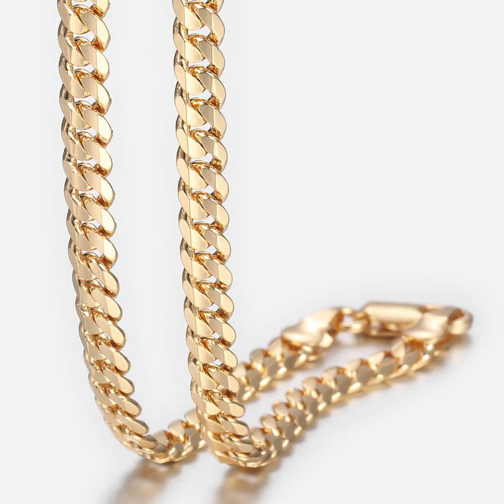 4.5mm Yellow Gold Filled Chain Necklace Cut Curb Cuban Link Men Women 20" 24" 