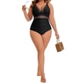 thumbnail image 5 of GRACE & GRANDEUR Women's Plus Size 1 Piece Swimsuit Mesh V Neck Tummy Control Push Up High Waisted Bathing Suit Beach Summer Swimwear Set 3X Black, 5 of 8