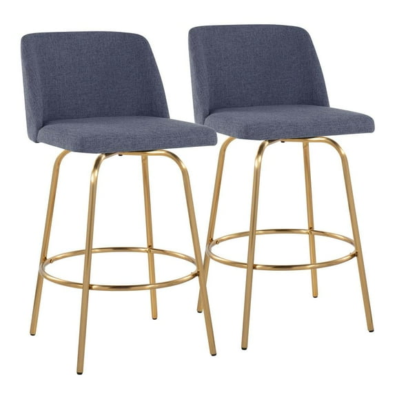 LumiSource Blue Fabric, Gold Metal Toriano 26" Fixed-Height Counter Stool - Set of 2