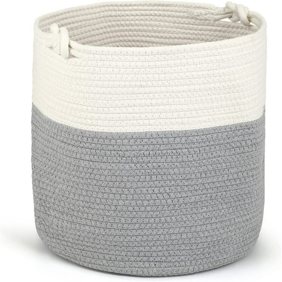 Naler Cotton Rope Storage Baskets, 13.6" x 14.2" Woven Nursery Hamper, Light Grey