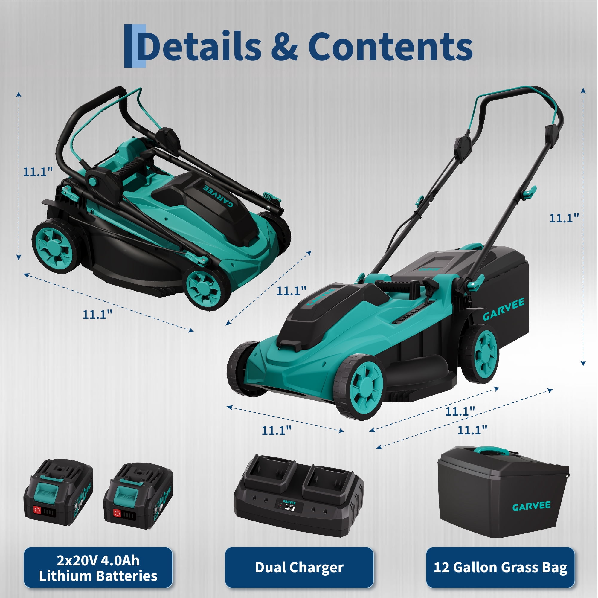17-Inch Battery Powered Push Lawn Mower with 6-Position Height Adjustment (0.98"–2.95"), 40L Grass Bag, 3300 RPM, Lightweight 30.2 Lbs Electric Lawn Mower for Yard & Ga