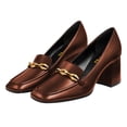 thumbnail image 5 of FSJ Women Dress Square Closed Toe Loafer Shoes Comfort Chunky High Heeled Pumps with Chain Decor Soft Color All Seasons for Lady, 5 of 5