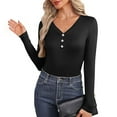 thumbnail image 5 of BLVB Long Sleeve Shirts for Women V Neck Button Basics Tops Lightweight Fleece Lined Base Layer Slim Fit Top Thermal Undershirts, 5 of 7