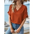 thumbnail image 5 of Womens Ruffle Short Sleeve Summer Tops Loose V Neck T-Shirt Dressy Casual Solid Blouses Orange S, 5 of 6