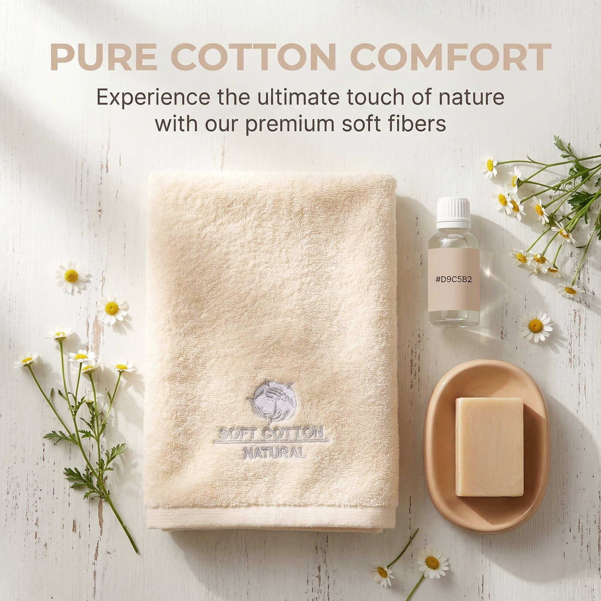Unique Bargains Ultra Soft Cotton Hand Towel with Cute Embroidery Beige 1pc