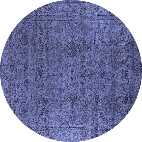 Ahgly Company Machine Washable Indoor Round Oriental Blue Industrial Area Rugs, 8' Round