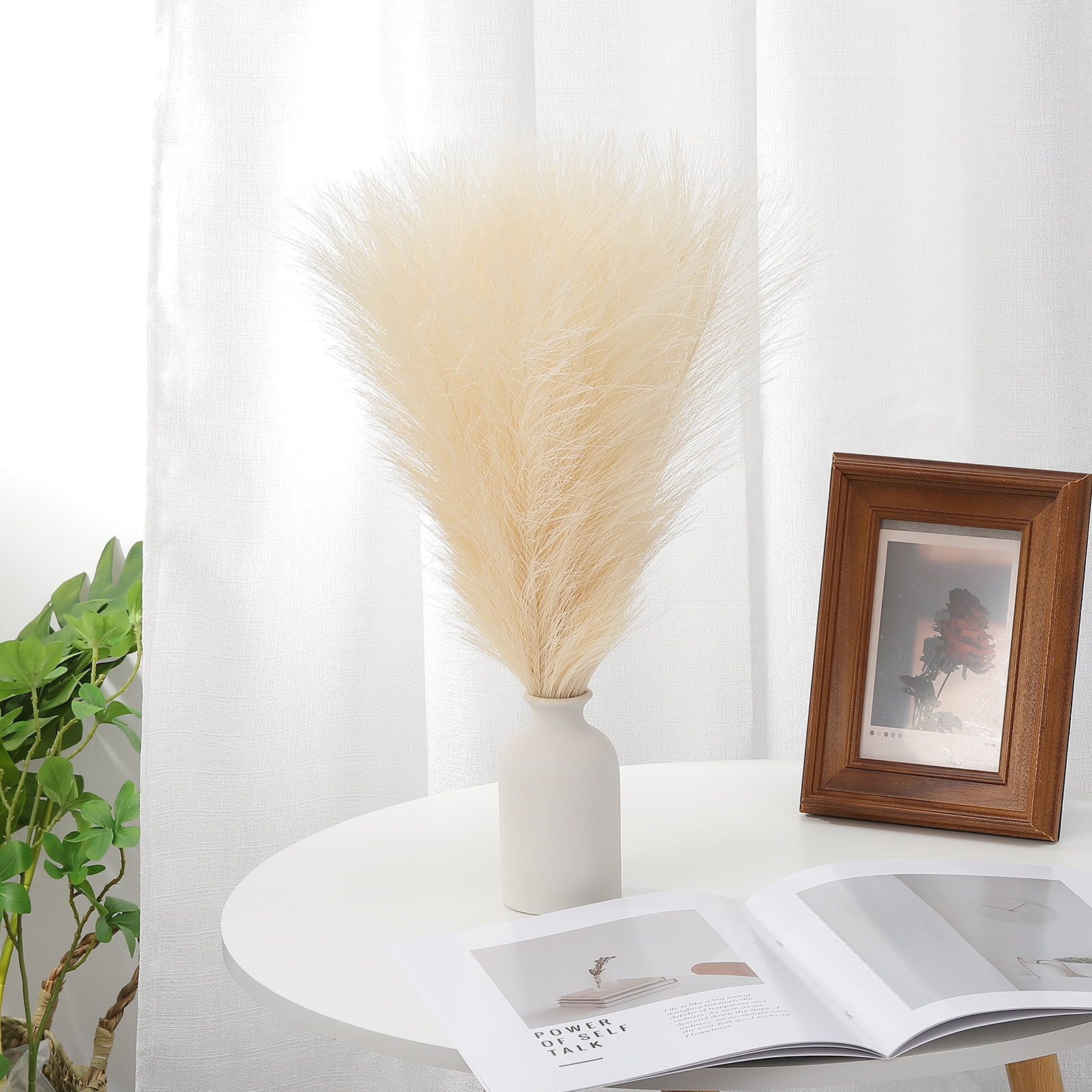 Uxcell 24" Pampas Grass Decor 30Pcs Artificial Pampas Grass Bulk Fluffy Faux Pampas Grass Small Dried For Beige