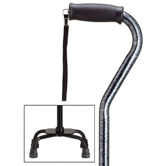 Quad Cane Adjustable Black Granite Small base 6" x 8" with center balance offset handle and nylon security nut