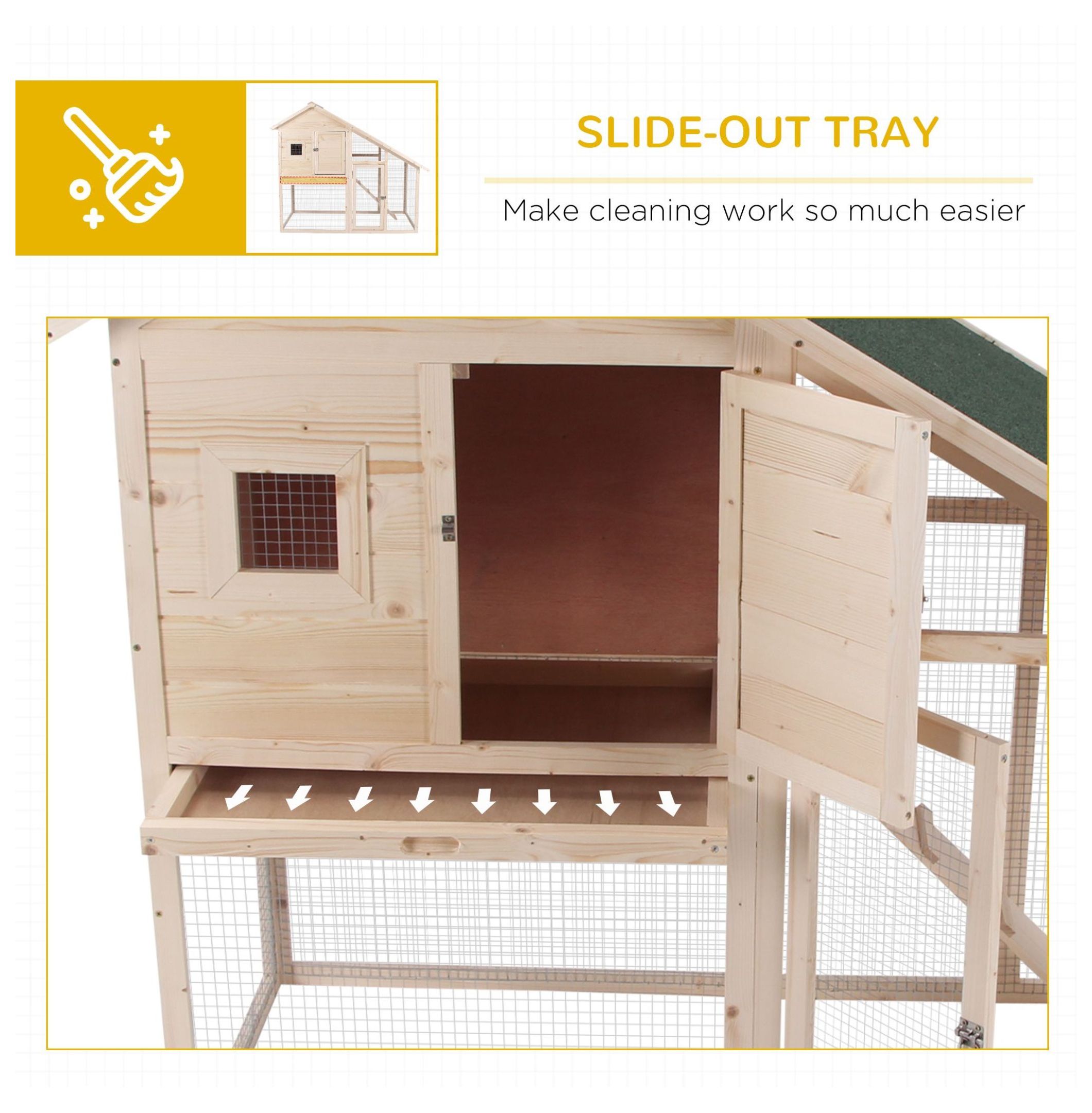 Wood Rabbit Hutch 2-Tier Small Animal House with Ramp & Run Natural 55" L