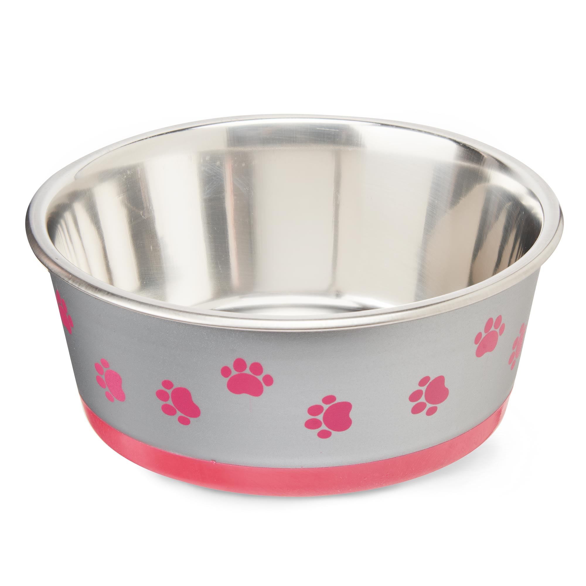 Vibrant Life Paw Print Stainless Steel Pet Bowl, Fuchsia, Medium for