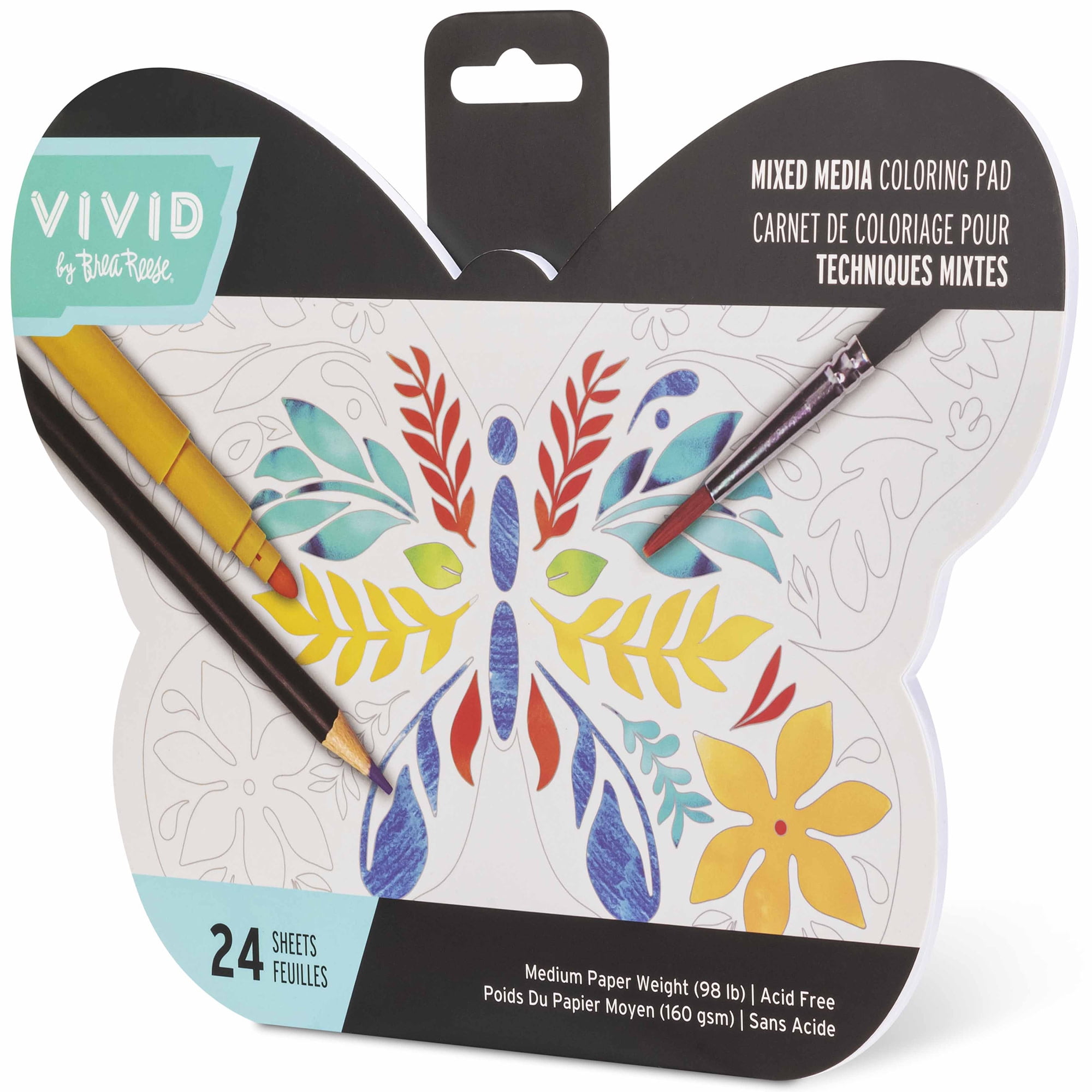 Vivid by Brea Reese: Mixed Media Coloring Pad - Butterfly - 24 Shaped Sheets in 8 Pattern Designs, Art Paper Pages For Paints-Markers-Colored Pencils