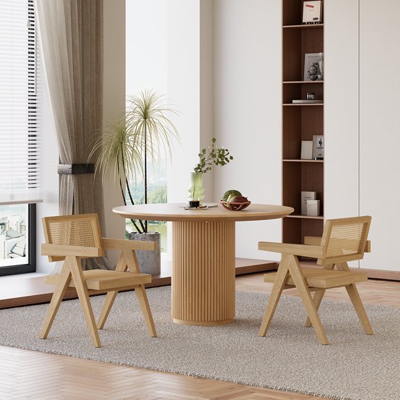 Homary 32" Round Small Dining Table for 2 Person Natural Wood Tabletop