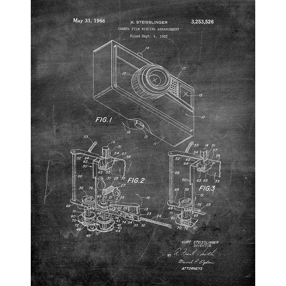 Original Camera Winding Artwork Submitted In 1966 - Photography - Patent Art Print