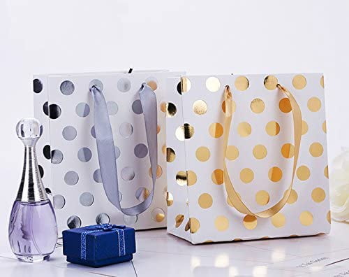 25 Tiny White and Metallic Gold Polka Dot Paper Bags 2.75 x 4 inches 
