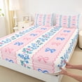 thumbnail image 3 of Homewish Pink Blue Ribbon Full Size Sheets for Girl, Vintage Boho Flower Bed Sheets, Cartoon Bow Theme Sheet Sets, Breathable Home Decor, 4-Piece, 3 of 7
