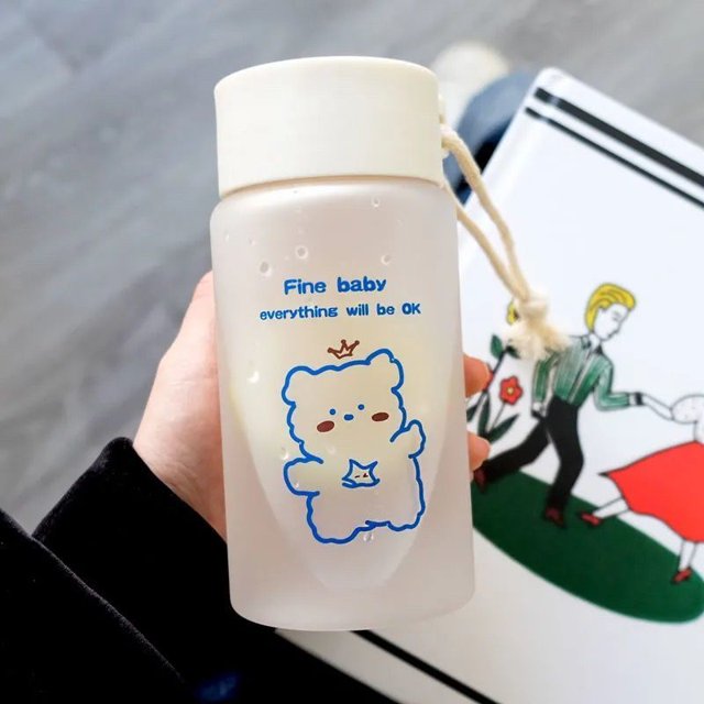 Botella de agua esmerilada Kawaii para estudiantes y niños, recipiente portátil para beber, a prueba de fugas, sin BPA heqiyong LED