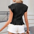 thumbnail image 5 of Holzkary Women's Denim Vest Tops Trendy 2026 Cap Sleeve Deep V Neck Button Down Y2K Fitted Pleated Sleeveless Jean Vest Tops for Women Classic Summer Crop Waistcoat Jacket Denim Tops Black S, 5 of 8