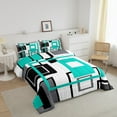 thumbnail image 2 of Erosebridal Turquoise Geometric Bed Comforter Sets Black White Teal Grey Bedding Sets Full Size,Geometry Square Comforter Set Simple Abstract Stripes Quilt Duvet Modern Bedroom Decor 2 Pillow Cases, 2 of 6
