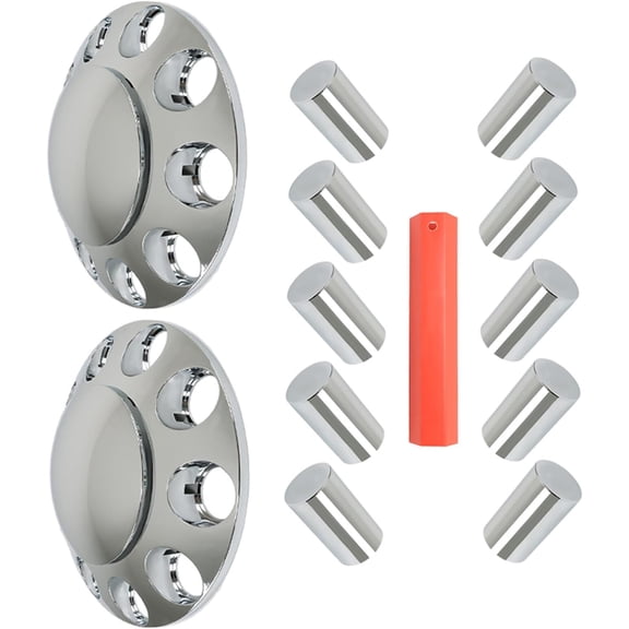 Genrics Chrome Hubcap Kit 2 Front Wheels 33mm Flat Nuts Replacement for Semi-Trailers