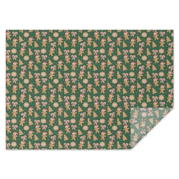 Green Christmas Gingerbread and Tree Pattern Rectangle Tablecloth 60"x84",Waterproof Polyester Rectangle Table Cloth, Wipeable Spillproof Polyester Tablecloth for Dining, Camping, Indoor and Outdoor