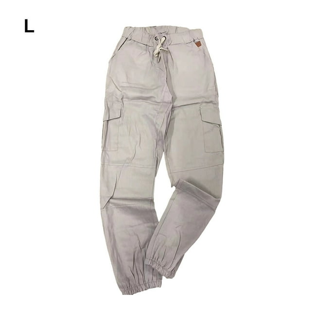 facefd Cotton Men Trousers Solid Color Replacement Stylish Washable Easy Matching Middle Waist Home Long Pant Clothes White Grey L