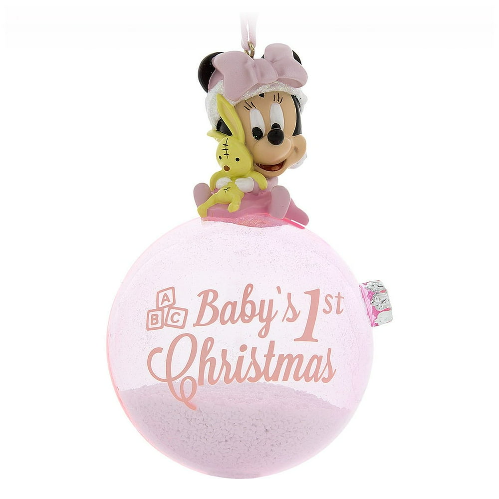 Disney Parks Minnie Baby's First Christmas Glass Ball Ornament New With