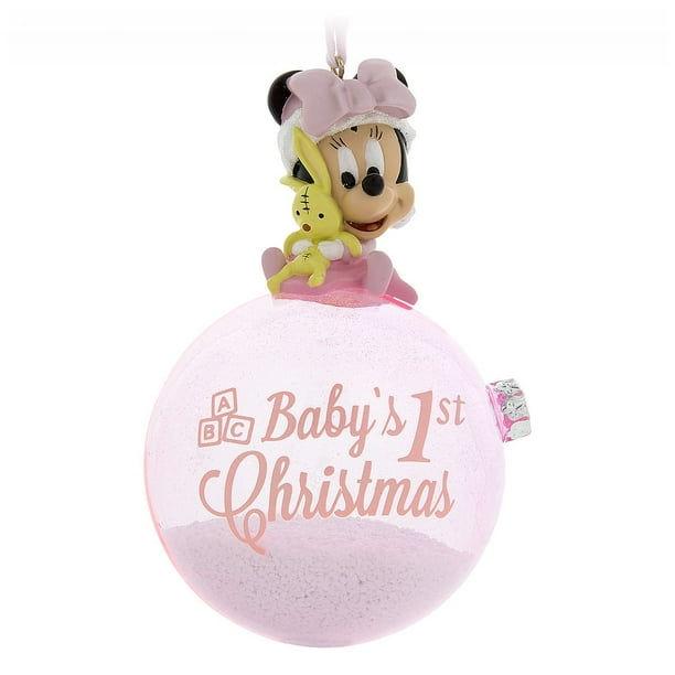 Disney Parks Minnie Baby's First Christmas Glass Ball Ornament New With