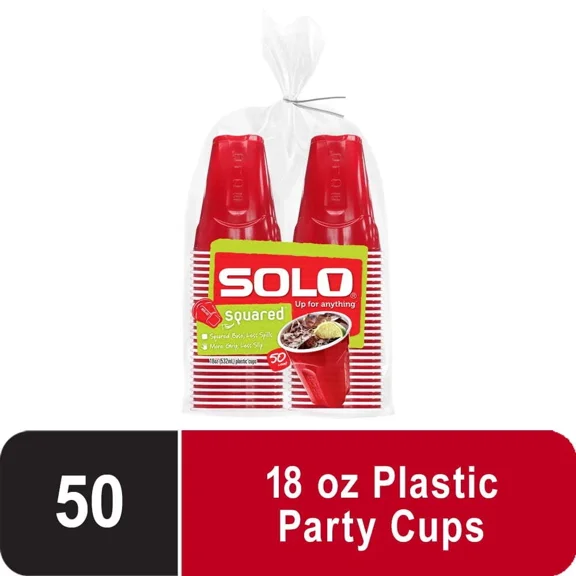 Red Solo Party Plastic Disposable Cups, 18 Oz, 50 Count