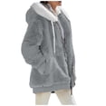 thumbnail image 2 of TQWQT Fleece Jacket Women, Faux Fur Jacket Coat Fuzzy Fleece Jacket Plus Size Zip Up Drawstring Sweatshirt Oversized Light Gray XXXXL, 2 of 6