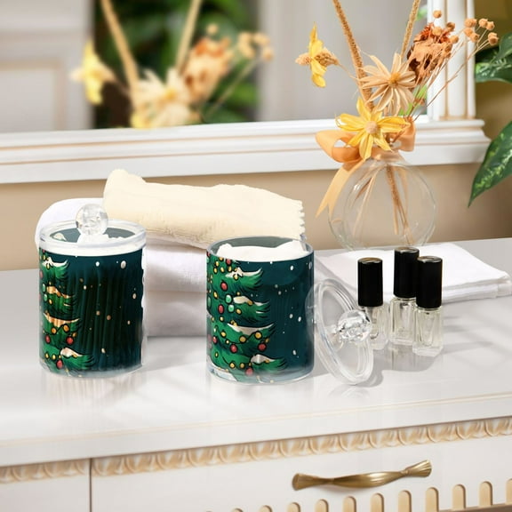Ckdifva Christmas Santa Trees Gifts Storage Jar with Lid Acrylic Organization Storage Containers Set of 2