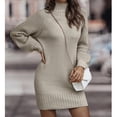 thumbnail image 4 of Bodycon Sweater Dress, Pure Color Casual Ribbed Long Sleeve Bodycon Stand Collar Lantern Sleeves Fashion  For Women For Party ANGGREK Albaricoque XL, 4 of 6