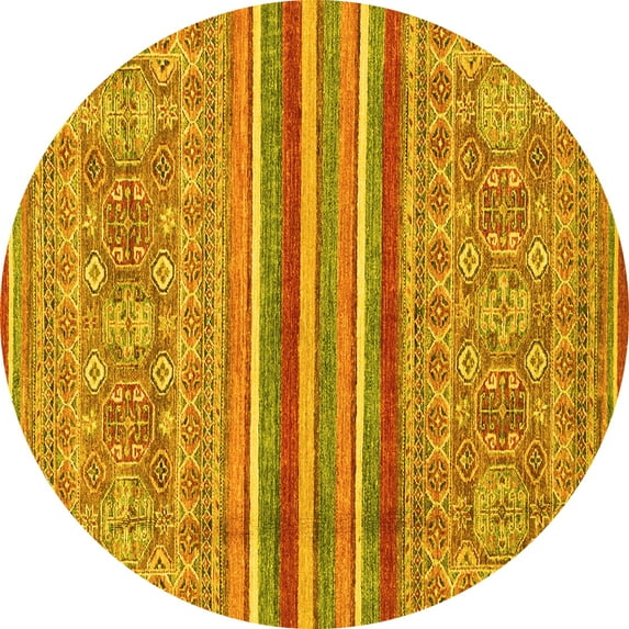 Ahgly Company Indoor Round Abstract Yellow Modern Area Rugs, 6' Round