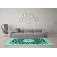 thumbnail image 3 of Ahgly Company Machine Washable Indoor Square Medallion Turquoise Blue Traditional Area Rugs, 5' Square, 3 of 4