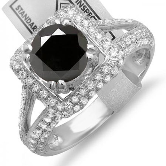 Dazzlingrock Collection 2.50 Carat (ctw) 14K Round Black & White Diamond Halo Engagement Bridal Ring, White Gold, Size 7