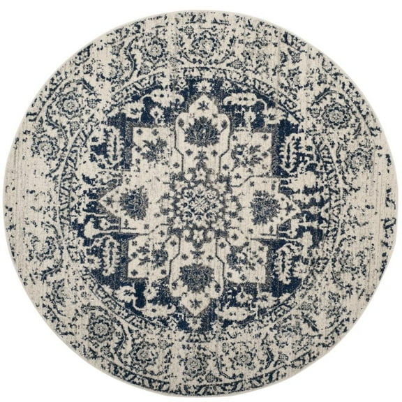 SAFAVIEH Madison Katina Traditional Area Rug, Cream/Navy, 4' x 4' Round