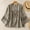 Gray, variant on Linen Shirt Women Regular Fit Embroidery Cute Top 3/4 Sleeve Crew Neck Button Down Women’s Clothes M-2XL