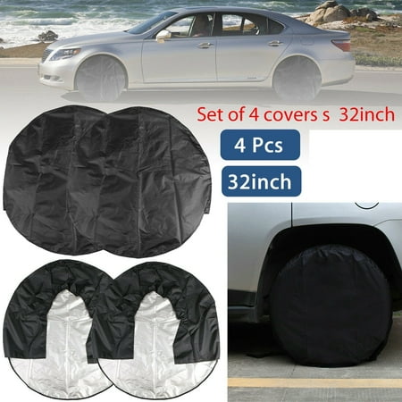 Tire Auto Set of 4 Tire Covers, Waterproof UV Sun RV Trailer Tire Protectors, UP to 32Inch Truck Camper Van Auto Car Tires Diameter ()