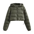 thumbnail image 3 of iOPQO Crop Puffer Jacket Women Puffer Jacket Women Short Puffer Jacket Women Puffer Coat Women Stand Collar Jacket Women Warm Coats for Women Winter Outfits for Women Green 2 S, 3 of 5