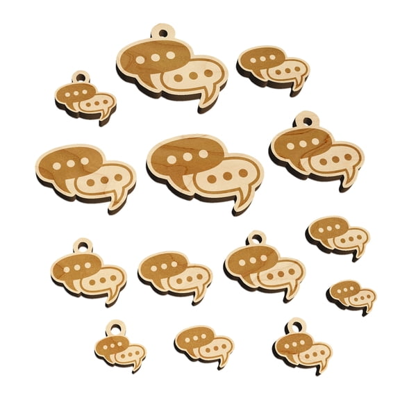 Conversation Discussion Chat Bubbles Icon Wood Mini Charms Shapes DIY Craft Jewelry - With Hole - Various Sizes (16pcs)