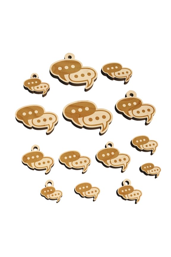 Conversation Discussion Chat Bubbles Icon Wood Mini Charms Shapes DIY Craft Jewelry - With Hole - Various Sizes (16pcs)