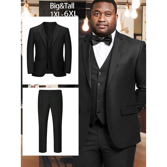 Beauty-Emily Plus Size Men’s 3 Piece Suit Set – Blazer, Vest & Dress Pants, Two Button Lapel Business Formal Suit for Wedding, Office, Interview & Daily Wear
