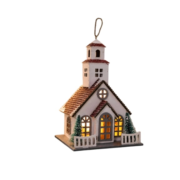 YFGEFTR Decorative LED Light Up Rustic Wood Church – Vintage Lighted Christmas Village House Country Farmhouse Mantel Decoration – Winter Tabletop Shelf Home Decor