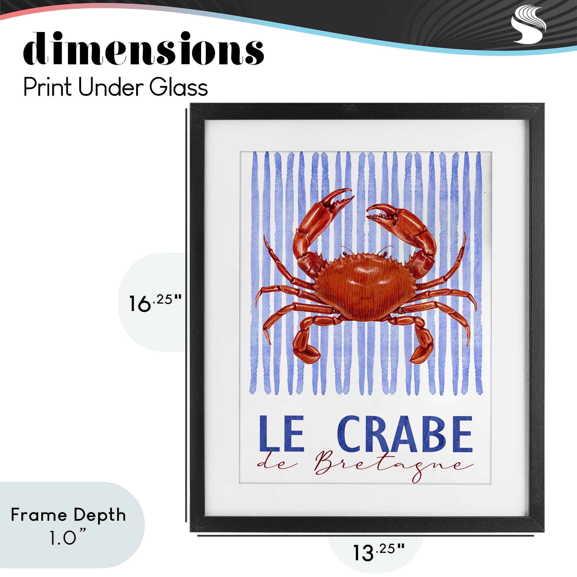 Stupell Industries Le Crabe Nautical Stripes Black Framed Print Under Glass, design by Kim Allen