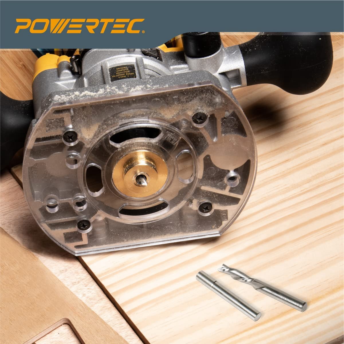 POWERTEC Solid Brass Inlay Kit. Router Bit with 1/4" Cutting Dia. & Shank. Fits PORTER-CABLE Style Router Base Plate. Works with Router Templates for Woodworking Tools & Router Accessories (71729)