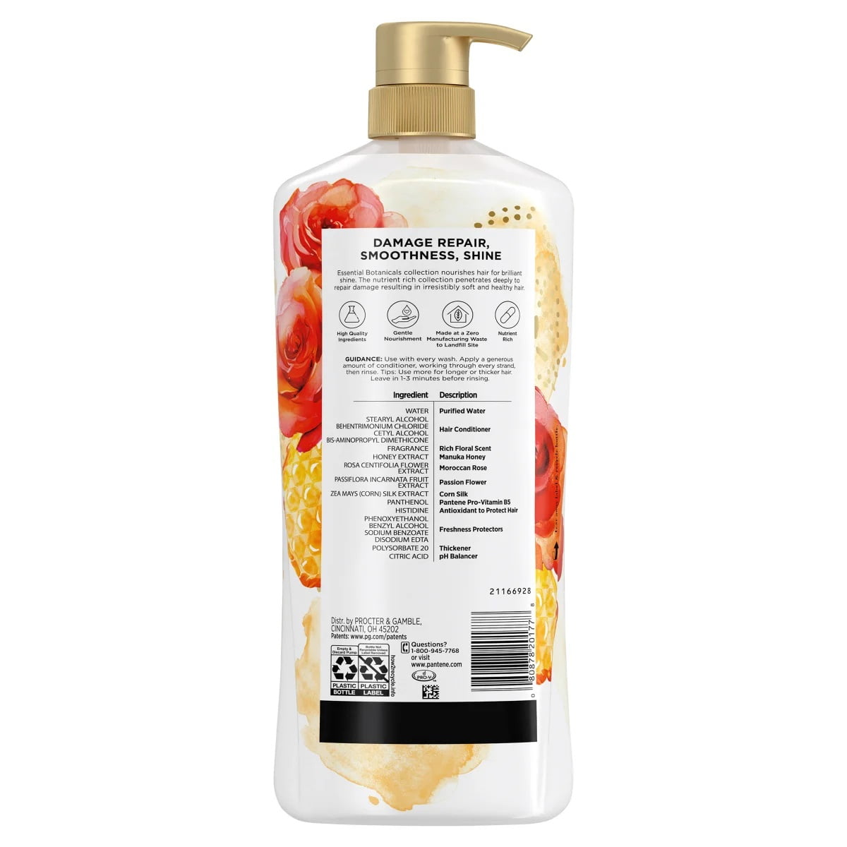 Pantene Essential Botanicals Conditioner with Moroccan Rose & Manuka Honey, Moisturizing, 38.2 fl oz